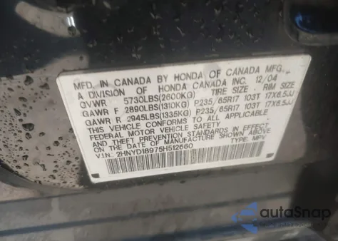 2005 Acura Mdx z USA, uszkodzony, nr VIN 2HNYD18975H512660